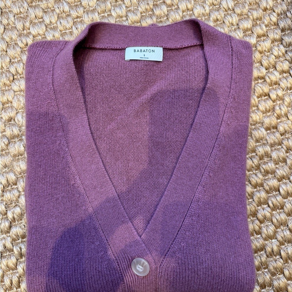 Babaton Women V-Neck Cardigan Sweater in Plum (Size S; oversized fit)
